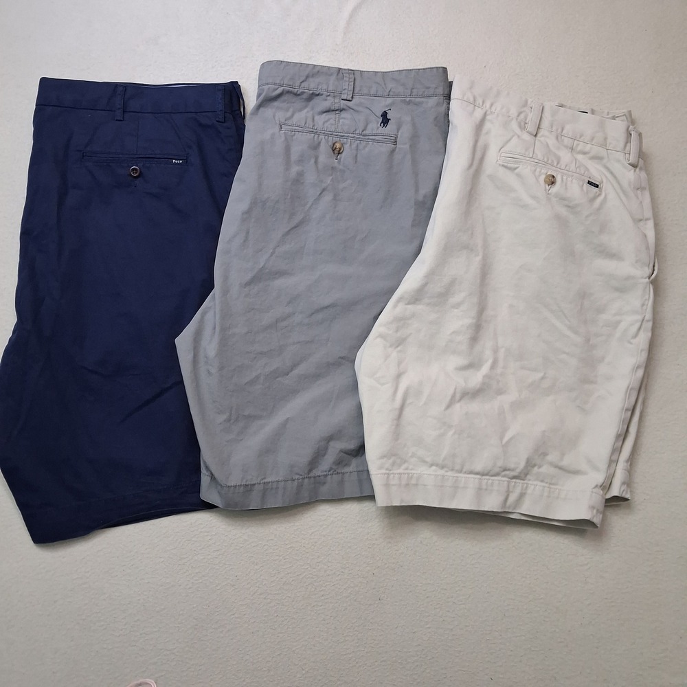 Polo Ralph Lauren Mens Chino Shorts Bundle 3 Pairs Navy Grey Khaki Size 42